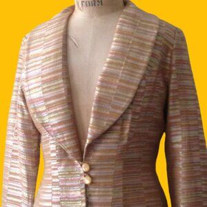 Vintage 70s 80s S-M Metallic Lurex Disco Blazer Party Jacket Sparkle Shine Sheen